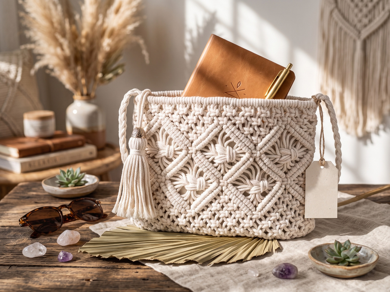 Boho-Chic Cotton Crossbody Tote With Tassels, Eco-Friendly, Stylish Shoulder Bag