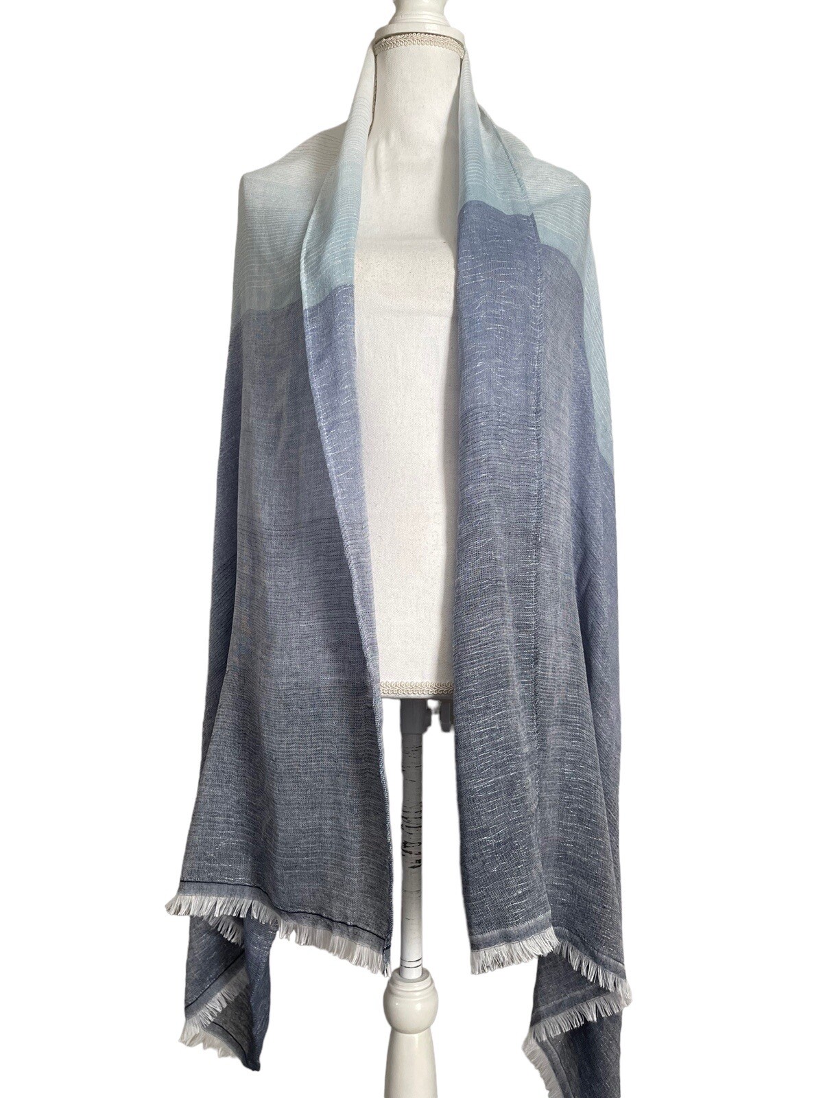 Cejon Womens Shades of Blue Oversized Scarf Wrap Shawl Ombre Fringe NWT #MQ2