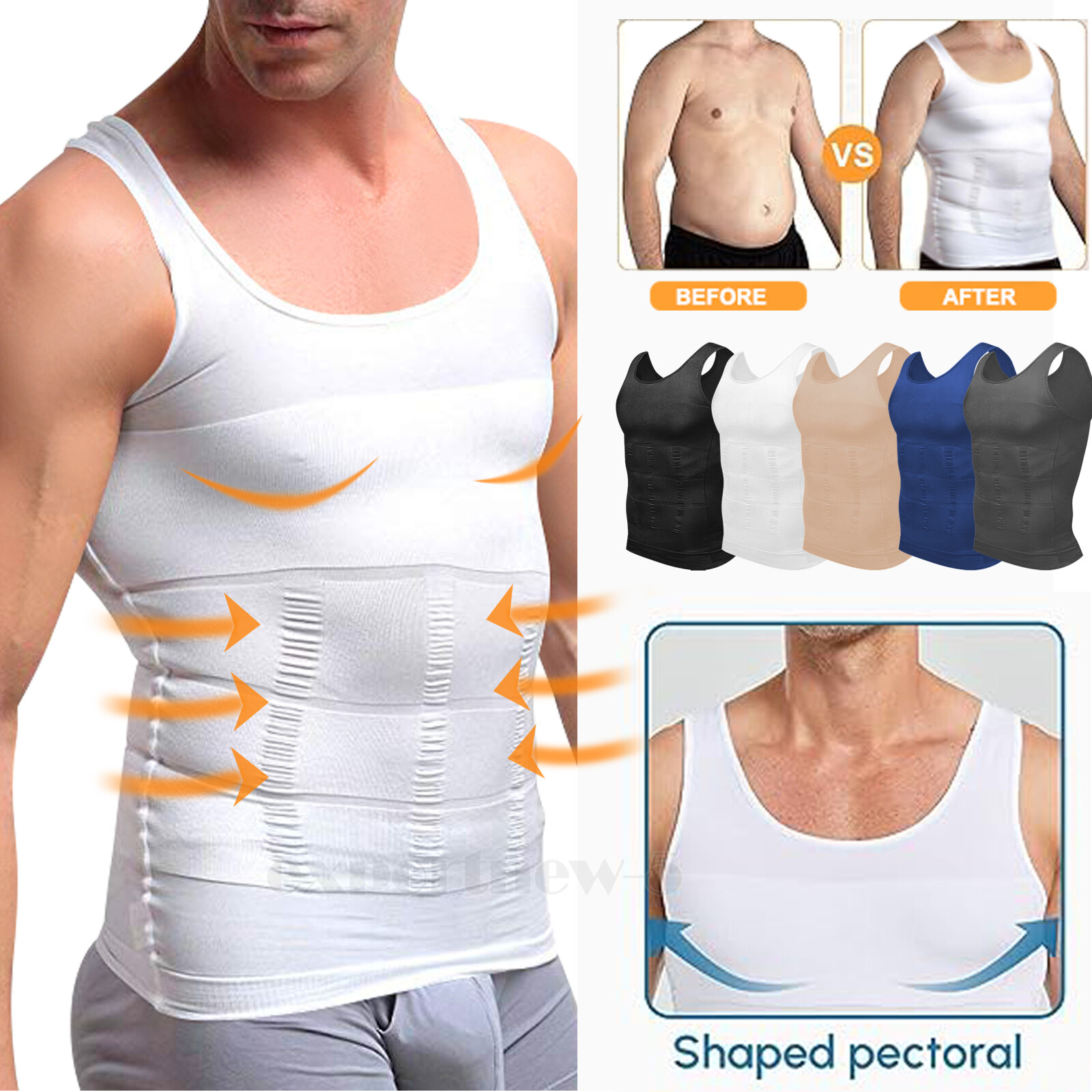 Mens Slimming Body Shaper Vest Moobs Chest Compression T-Shirt Tank Top Fitness