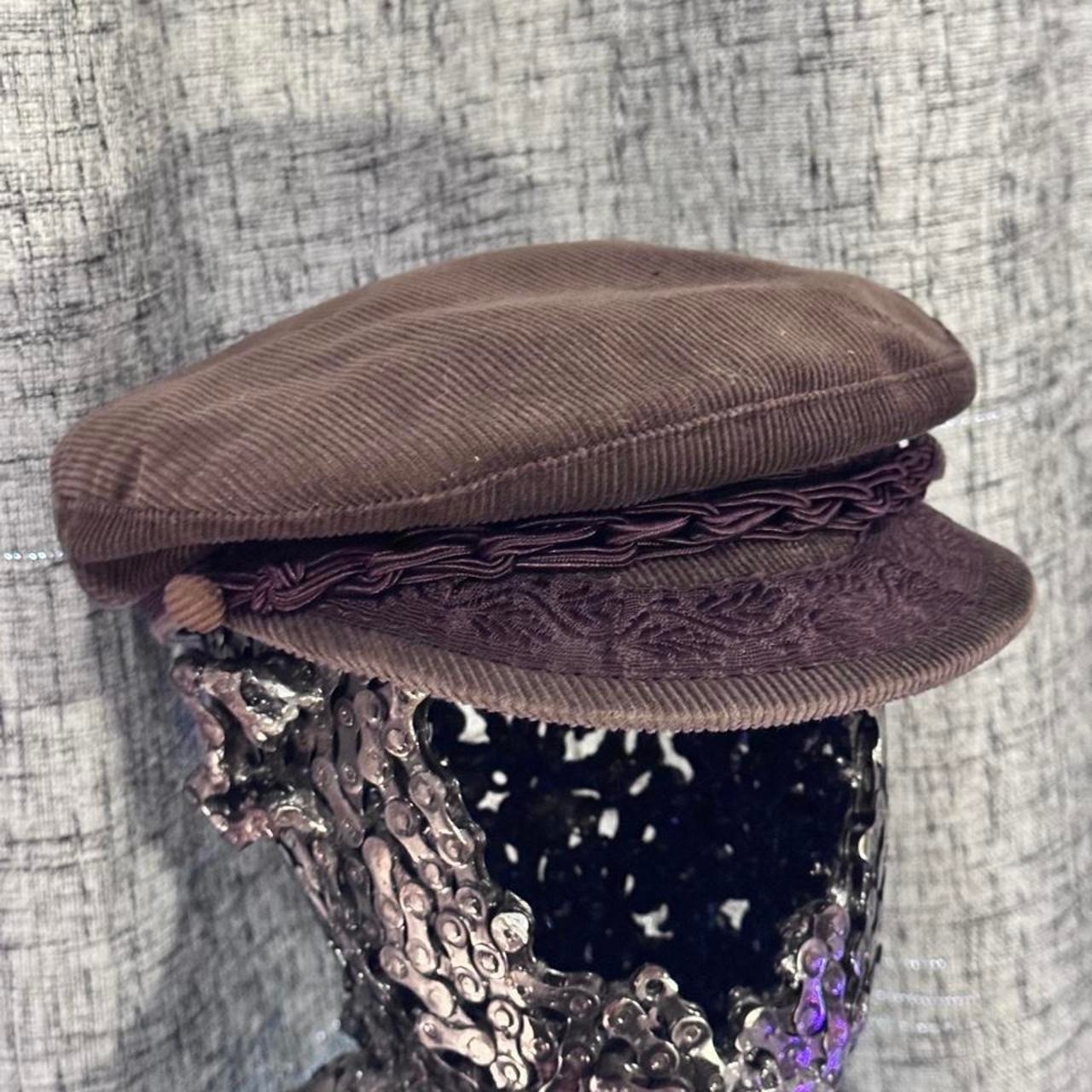 Brown Vintage corduroy mariner flat cap with braided trim details