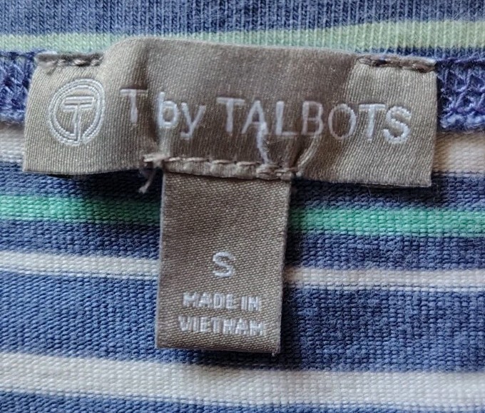 T By Talbots Striped Blouse Lace Up Size S Kangaroo Pockets 3/4 Sleeve Blue