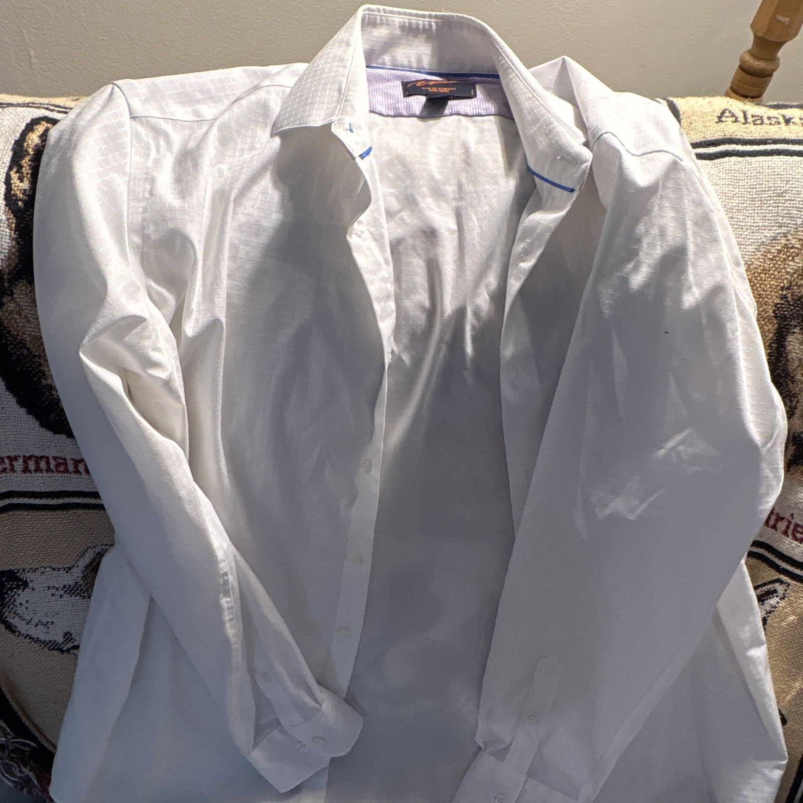 Egara Men’s Slim Fit Dress Shirt XL White Textured Cotton/Spandex Non-Iron