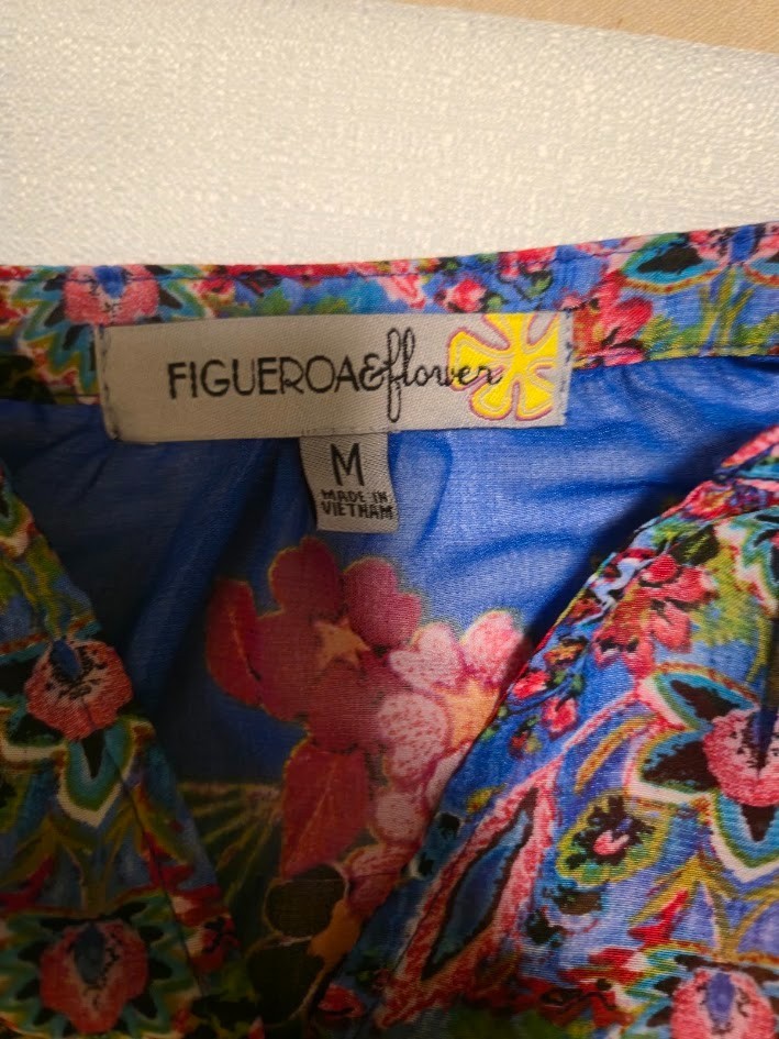 Anthropologie Fig and Flower Boho Mixed Floral Bird Print Blouse Tunic MED 3/4