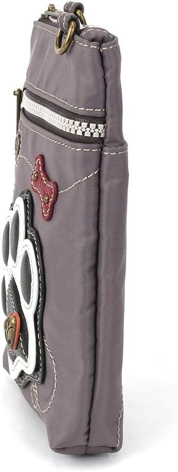 Chala Venture Nylon and Faux Leather RFID Crossbody Purse – Pawprint, Gray NWT