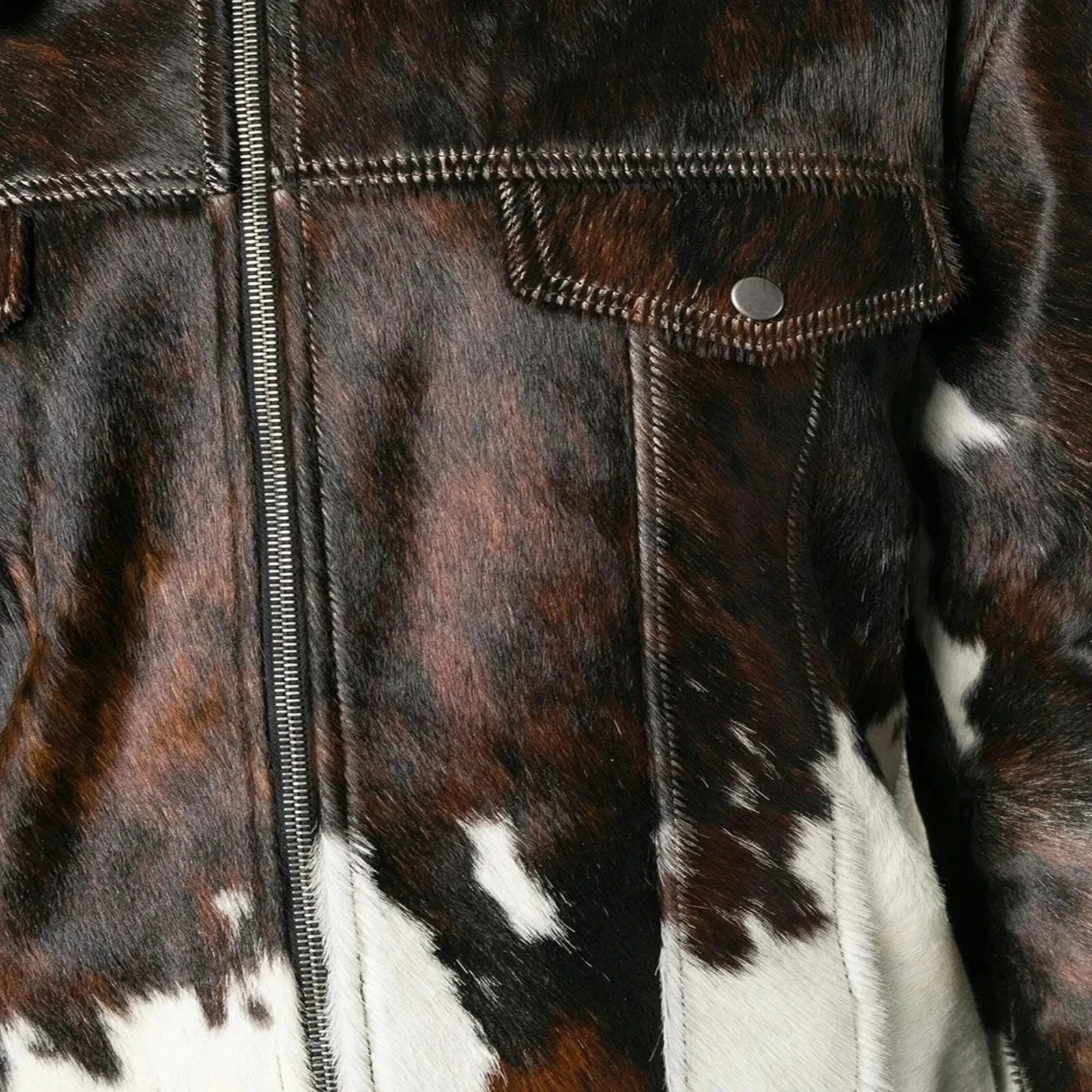 Men’s Cowhide Hair-On Jacket Real Pony Skin Natural Brown and White Hide Jacket