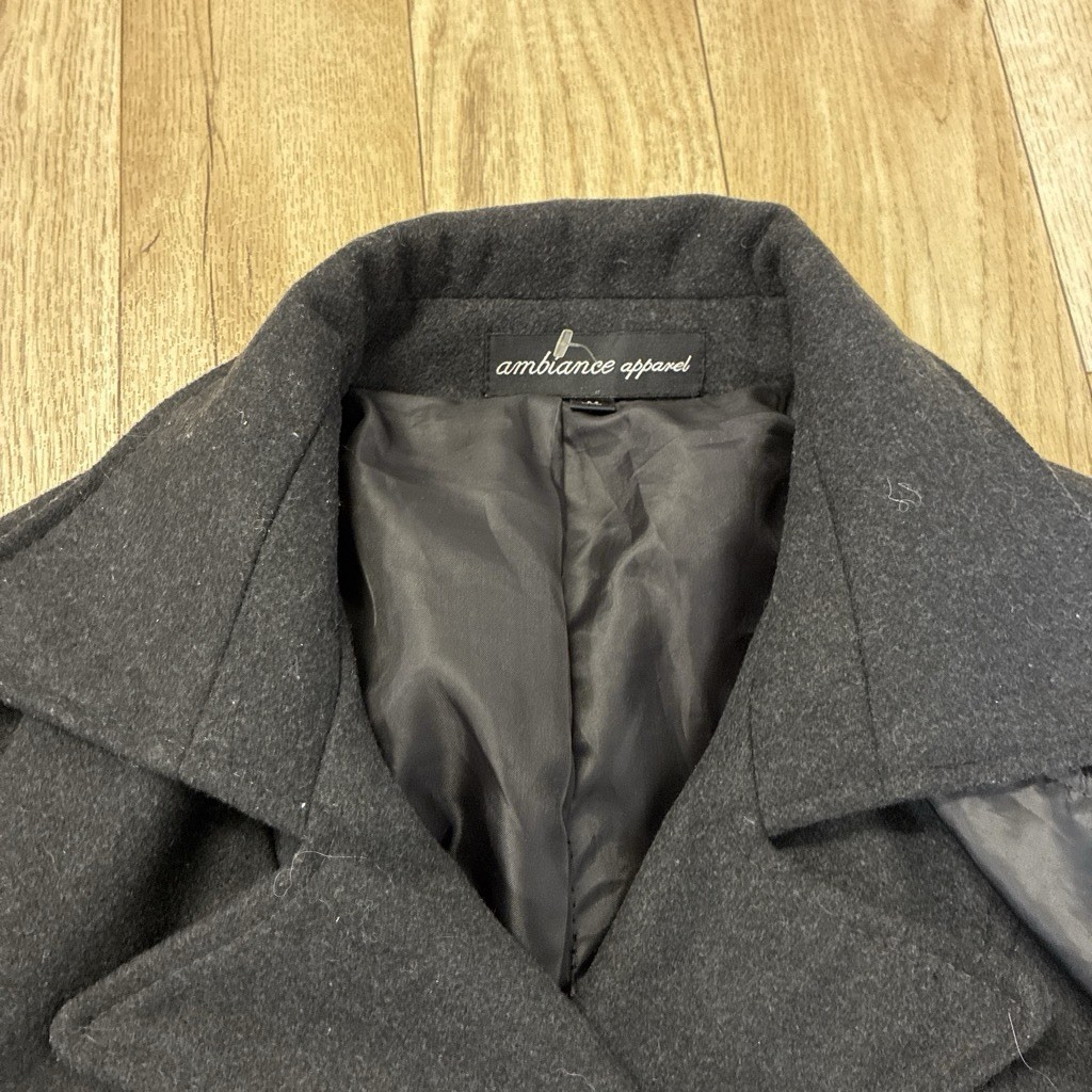 Ambiance Apparel Juniors S Black Pea Coat Belted Lined Short Button Closure