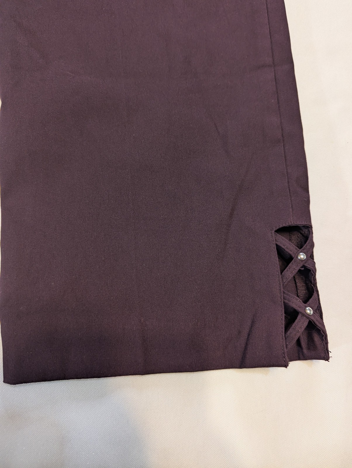 Counterparts Pull On Burgundy Stretchy Pants Studded Open Weave Hem size 16 NEW