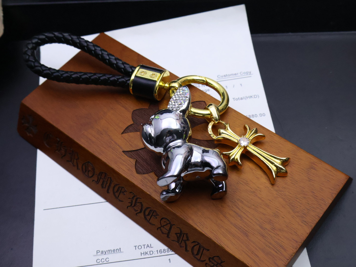 Rabbit Keychain Cross Charm Braided Leather Key Ring Bag Pendant Gift Unisex