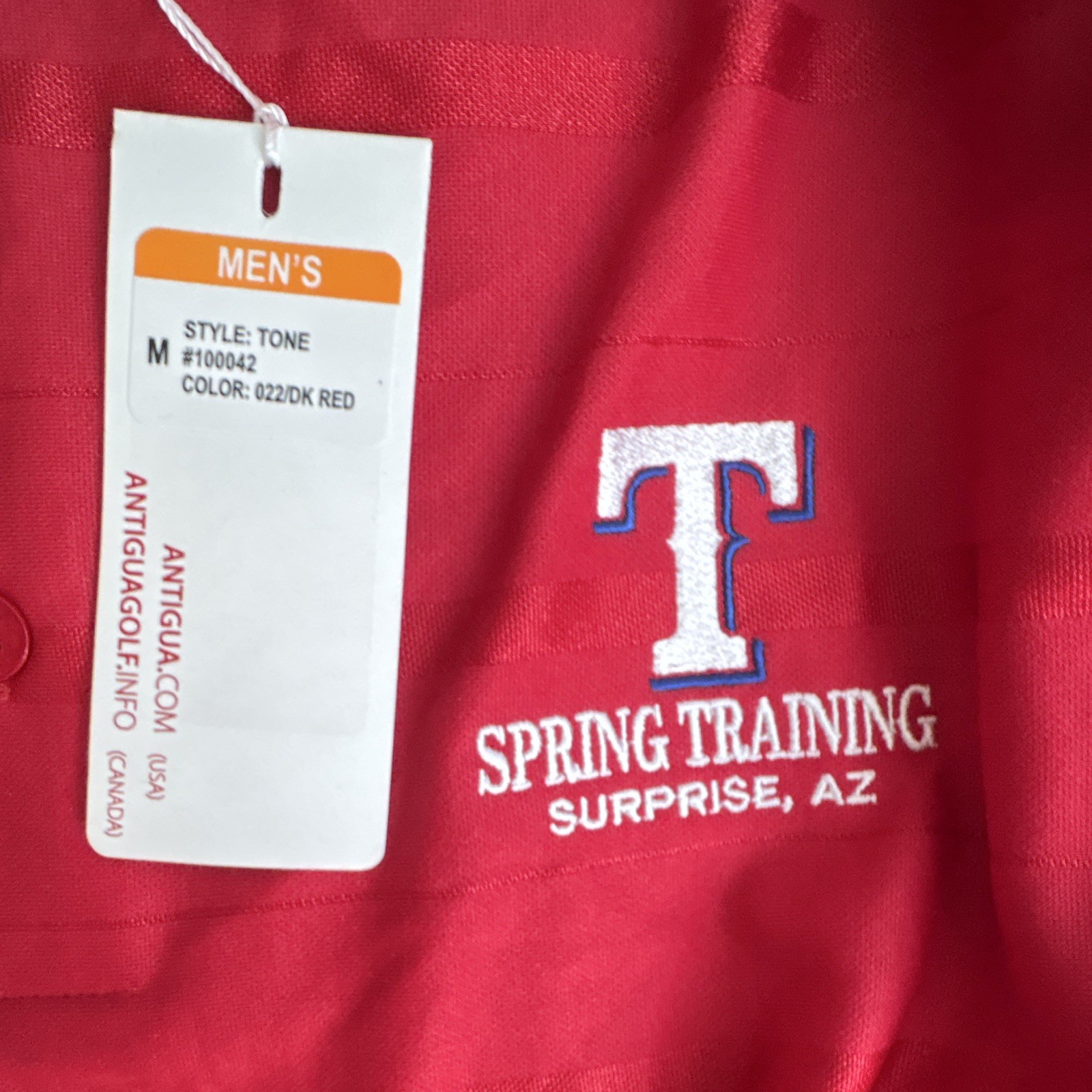 Antigua Texas Rangers Spring Training Red Embroidered Logo Polo Shirt M