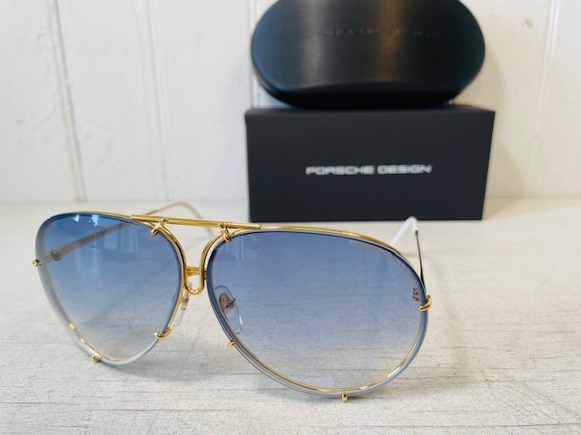 PORSCHE DESIGN P8478 Yellow Gold Frame w 69mm Oversized Blue Lens Aviator $540