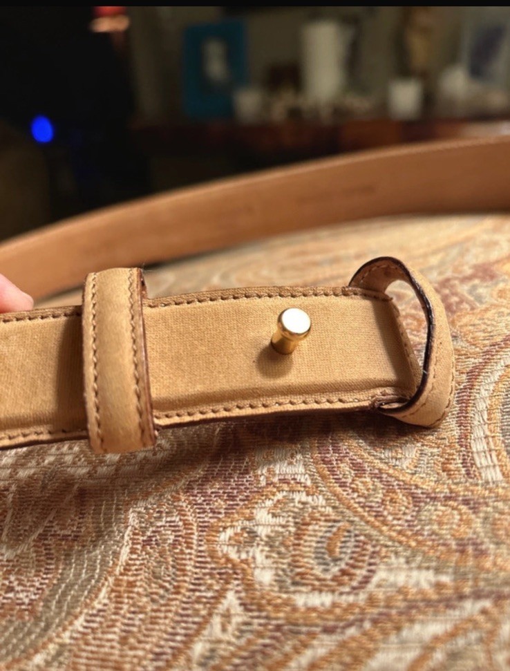 Georgio Armani Tan Brass Pin Leather Belt MADE IN ITALY 75/30 Women 34” Long