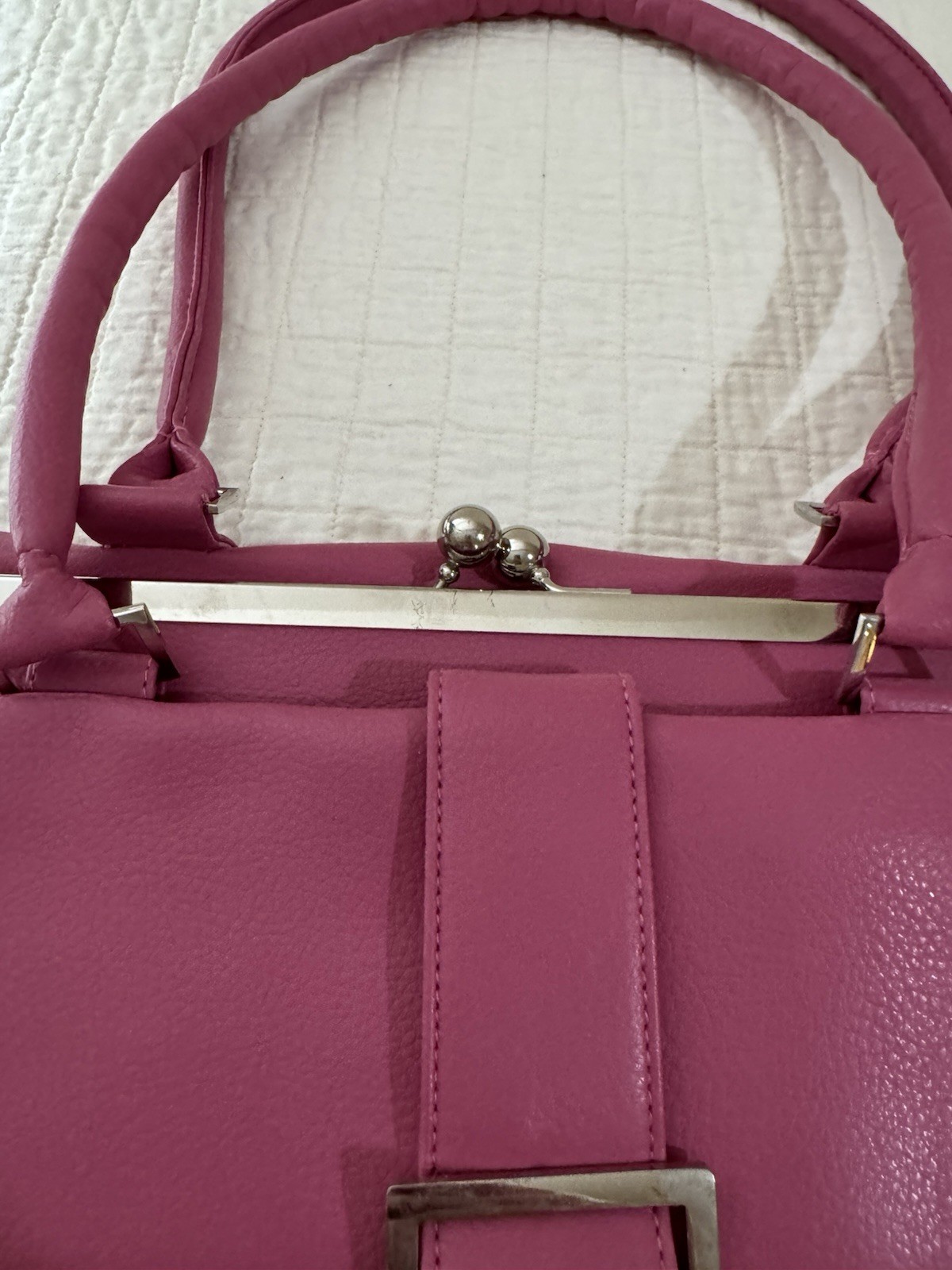 Jordana Paige Shoulder Bag Pink Double Handles Kiss Lock Buckle Metal Feet 2004