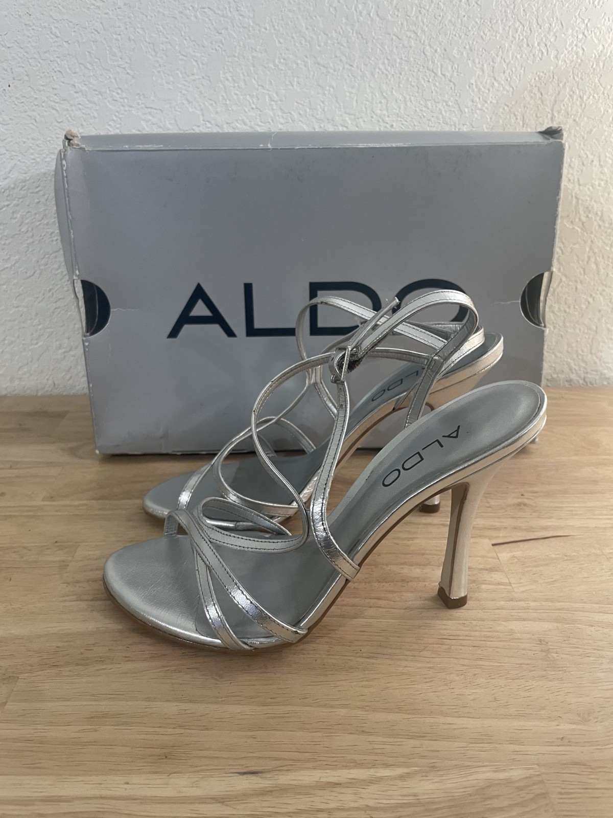Aldo Women’s Silver Open Toe Heel Size 6