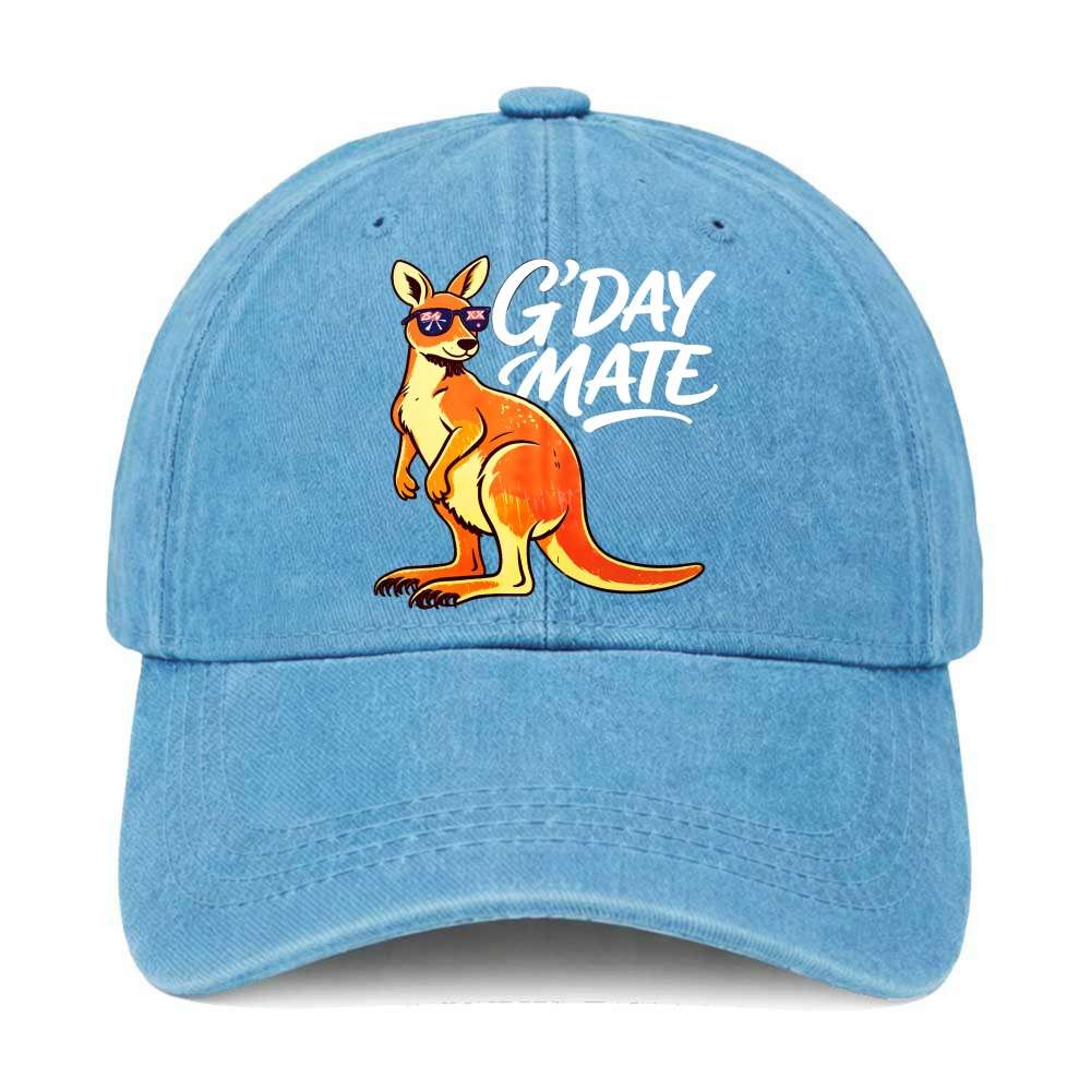 Unisex G’day Mate Australian Dad Hat Funny Kangaroo Vintage Washed Baseball Cap