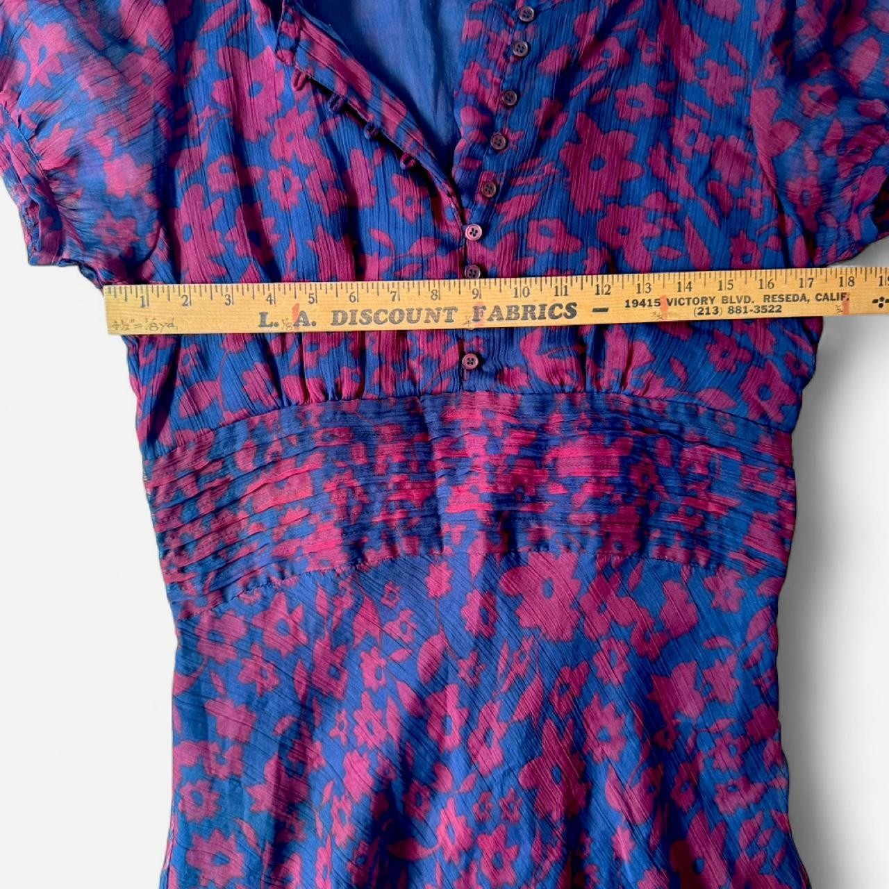 Vintage Delia’s Red Floral Print Button-Up Dress with Ruched Waist, Size Medium