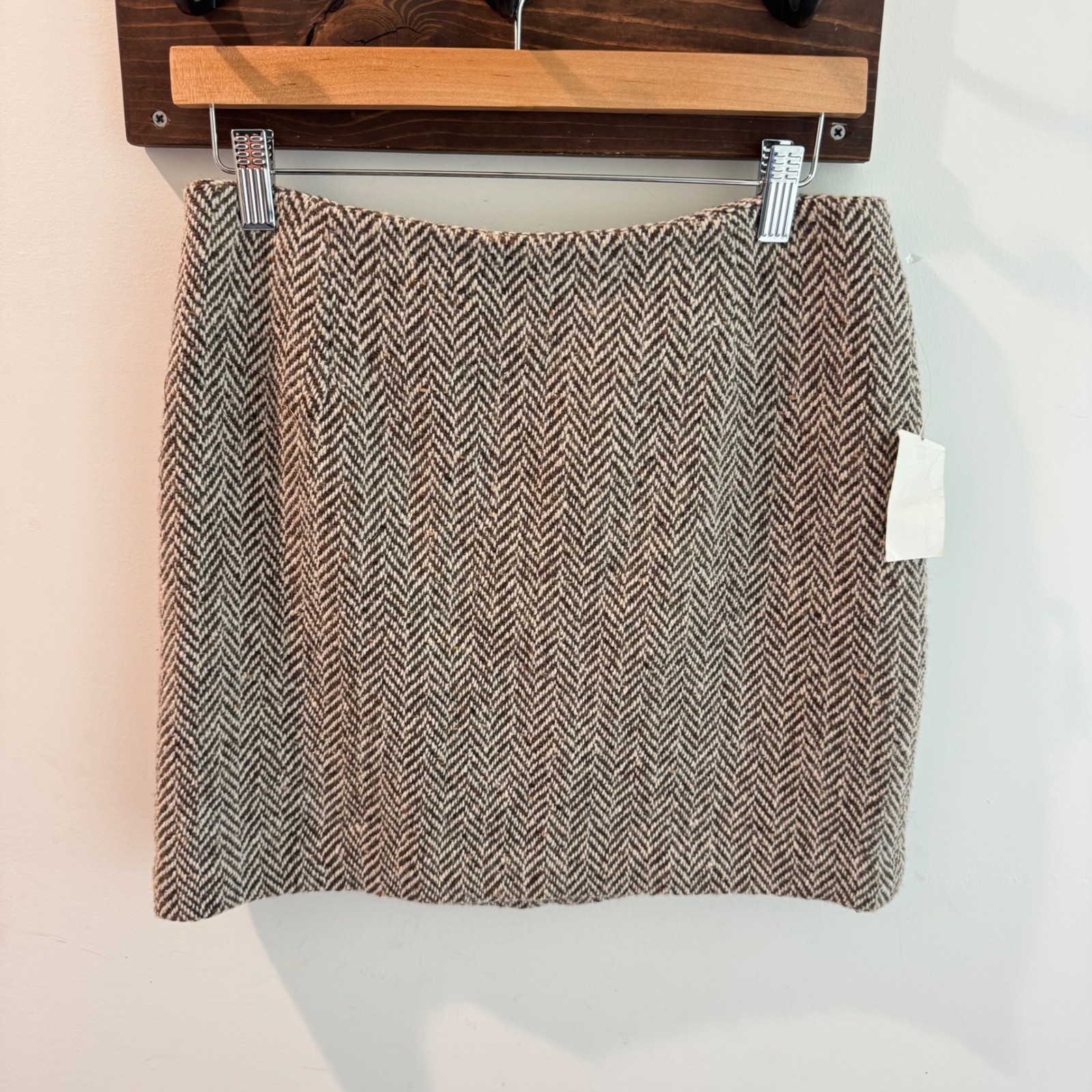 Gap Vintage Classic Tailored Herringbone Tweed Mini Skirt Brown Wool Blend 8 NWT