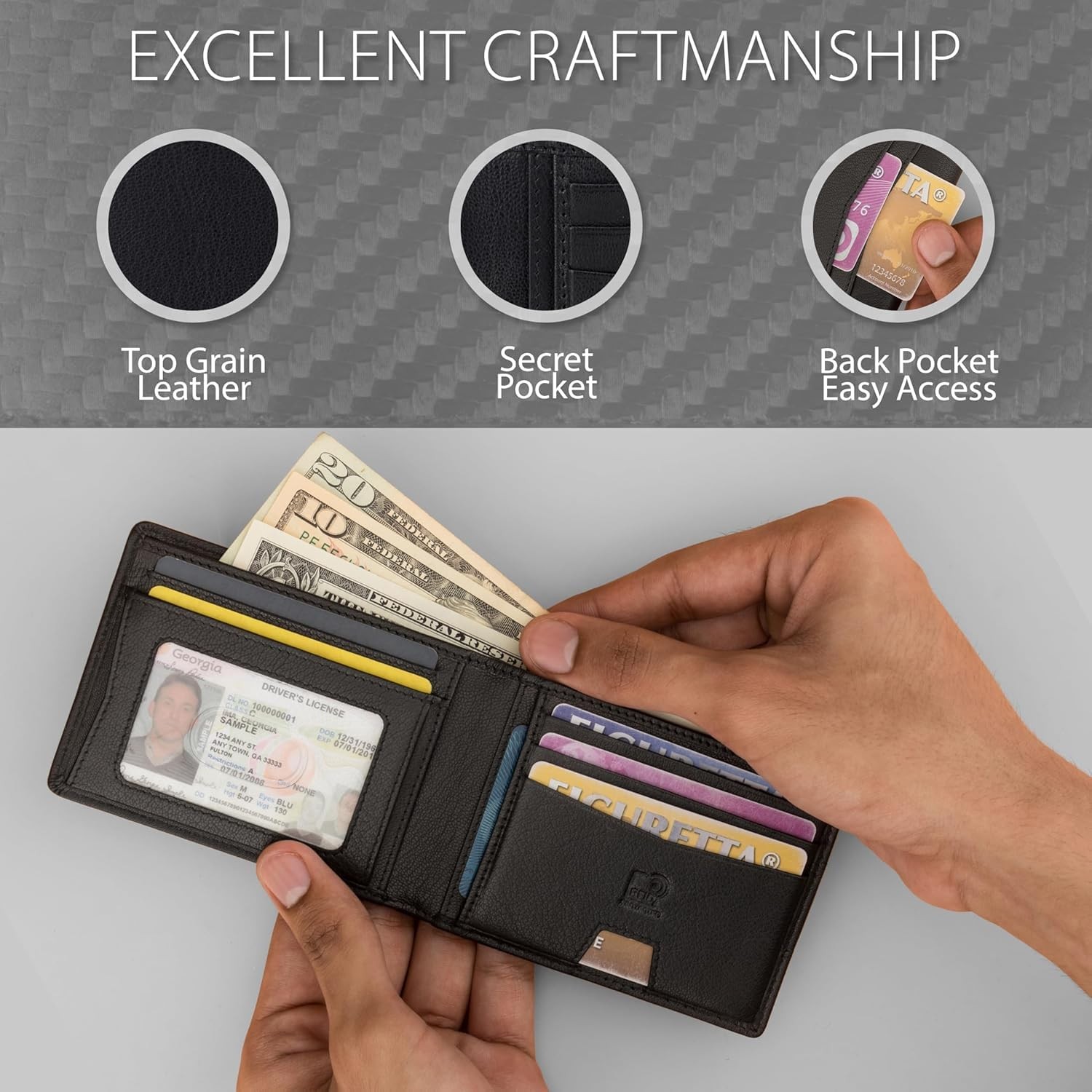 Dulvis RFID Blocking Nappa Leather Wallet for Men – Genuine Black
