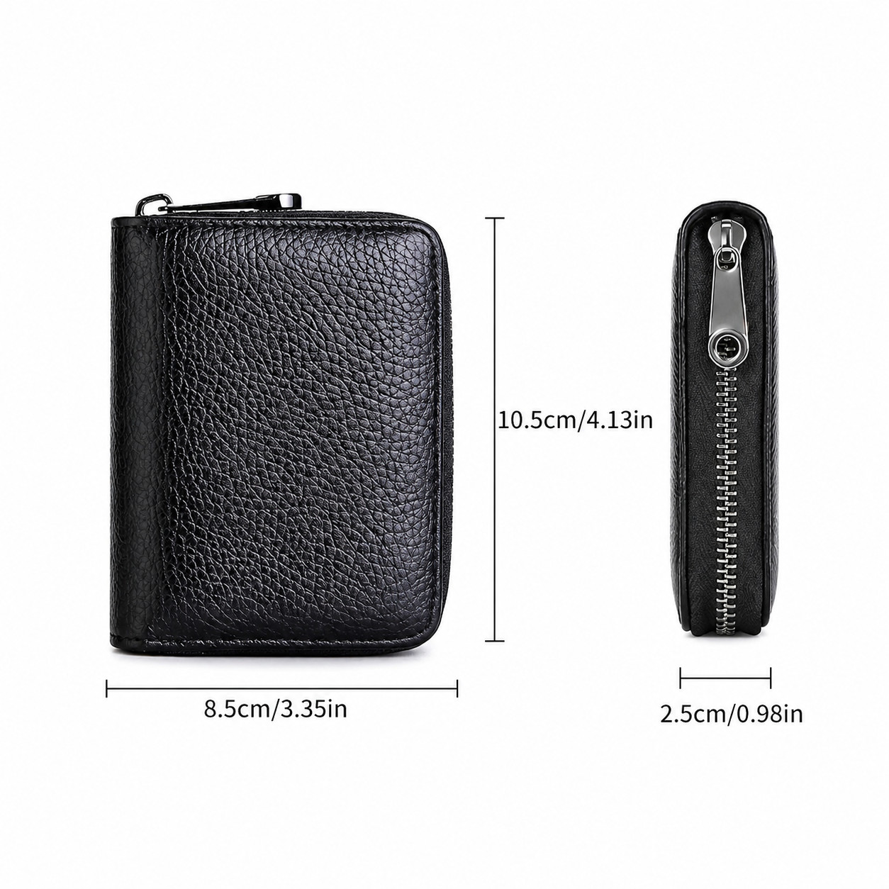 2PCS RFID Blocking Credit Card Holder Wallet Zipper Coin Pocket Slim Case Black
