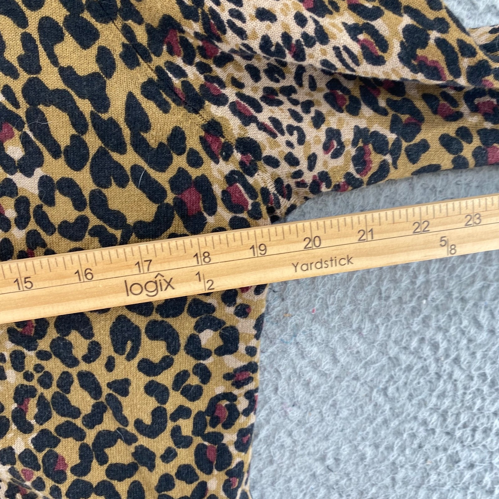 Talbots Sweater Women Large Petite Brown Animal Print Wool Blend Button Cardigan