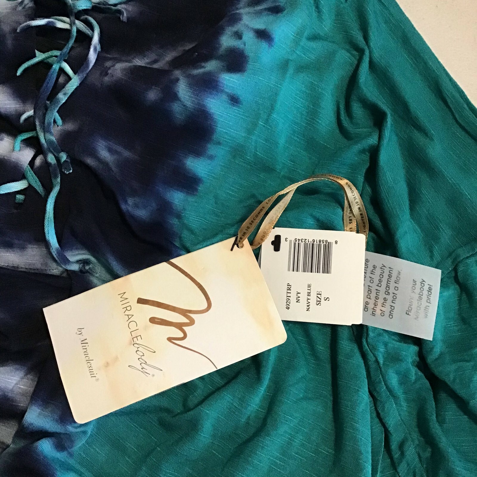 Miracle Body Women’s 2 Piece Set Top Navy Blue Tie Dye Style 4929TTRP Size Small