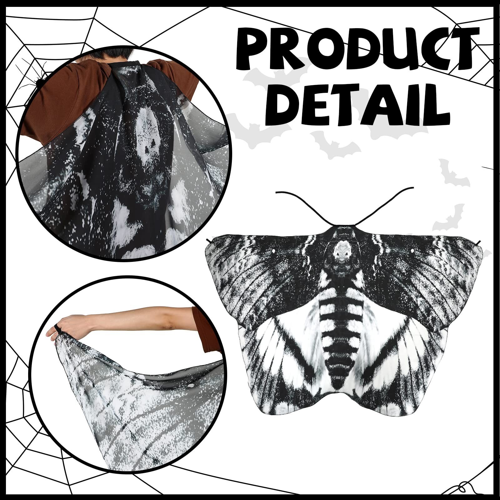 2 Pcs Halloween Moth Butterfly Wings Cape Costume with Feather Ant Headband