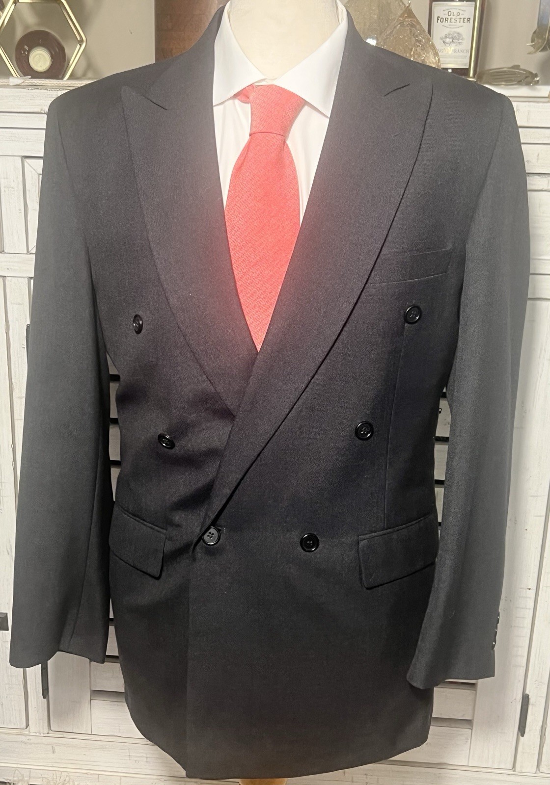 Vintage Deansgate Charcoal Wool Blazer 42R Double Breasted Sport Coat USA