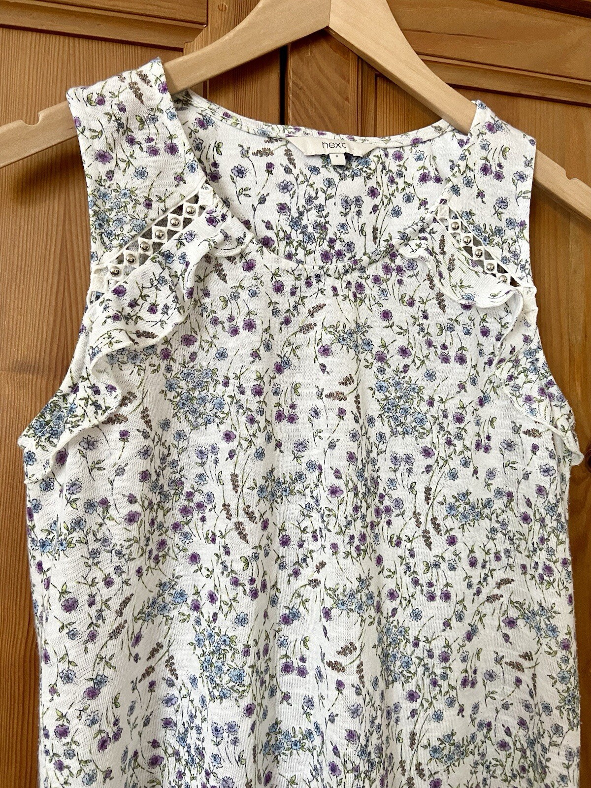 Next White Floral Vest Top | Longline Sleeveless Tunic | Cottagecore | Size 8