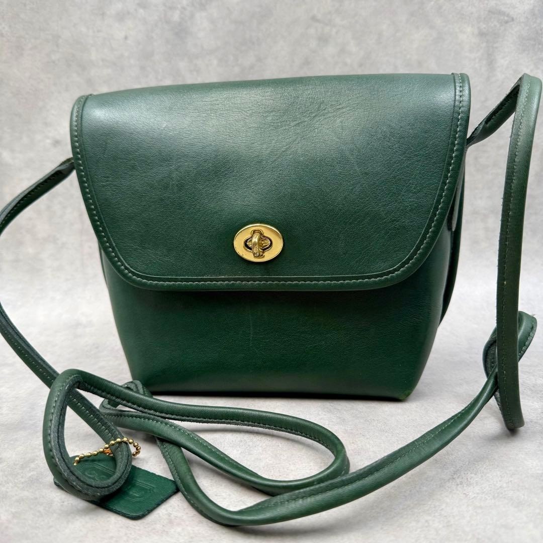 COACH 337 Vintage Shoulder Bag Turnlock Leather Green Gold Hardware From Japan