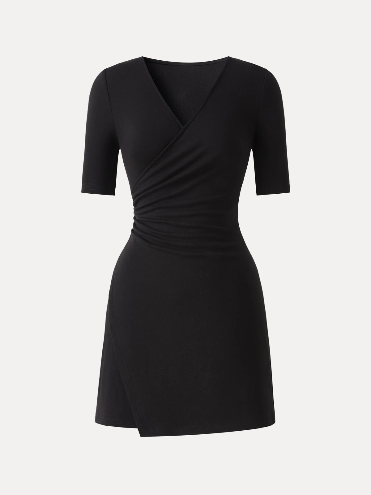 OGL Surplice Ruched Fit-and-Flare Mini Dress