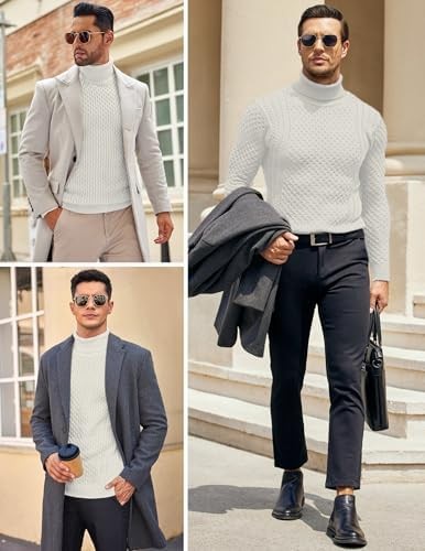 Coofandy Sweater Soft Solid Mens Slim Fit Turtleneck Casual Knitted Twisted