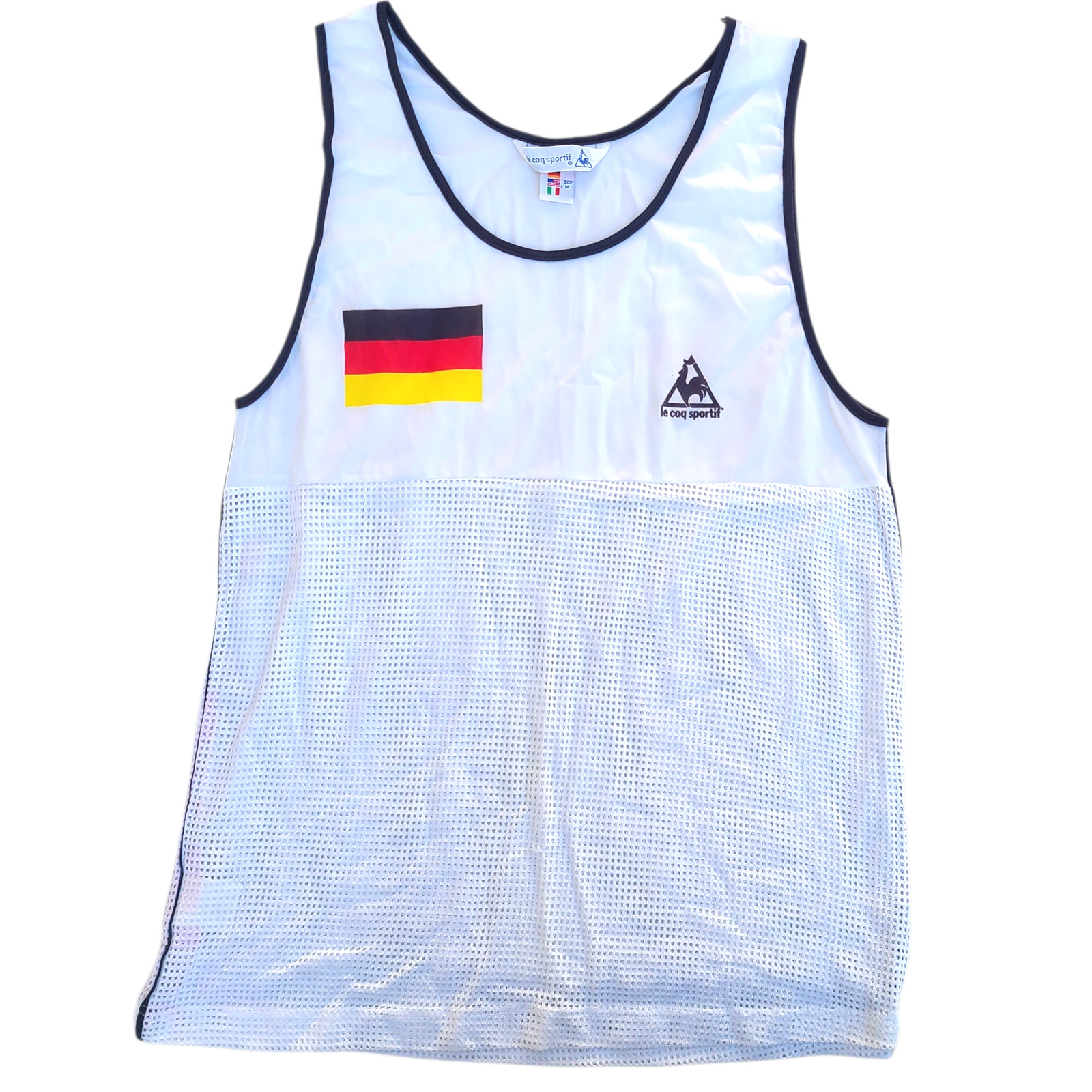 Vintage Le Coq Sportif GERMANY Athletic Running Mesh Tank Sz Medium Flag 70s 80s