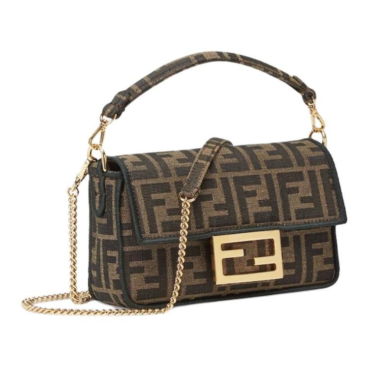 FENDI Baguette Mini Jacquard Ff Fabric Bag Brown 7.9 x 2.0 x 5.1 in