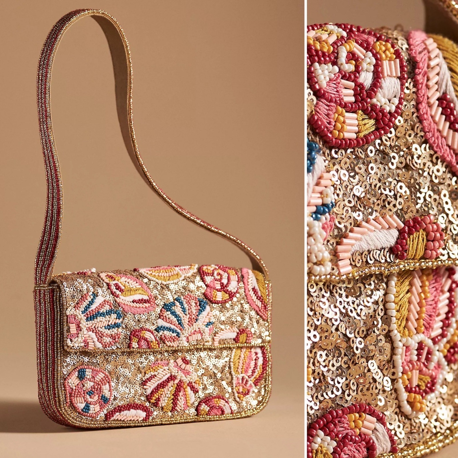 NWT Anthropologie Fiona Beaded Bag Seashells Shoreline Purse Golden LE Summer