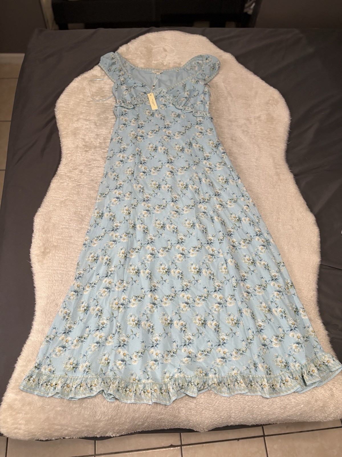 Max Studio Aqua Blue Daisies Sweetheart Neck Maxi Dress Women SZ Small NWT $188