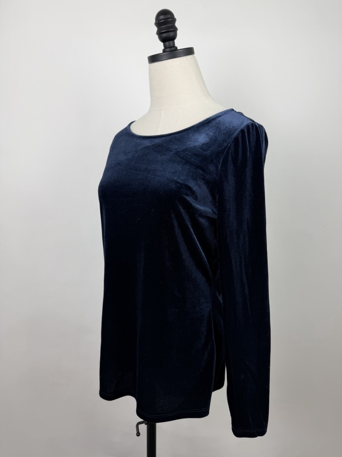 Boden Velvet Shirt Womens 10 Navy Blue Velour Top Minimal Preppy Stretchy Lined