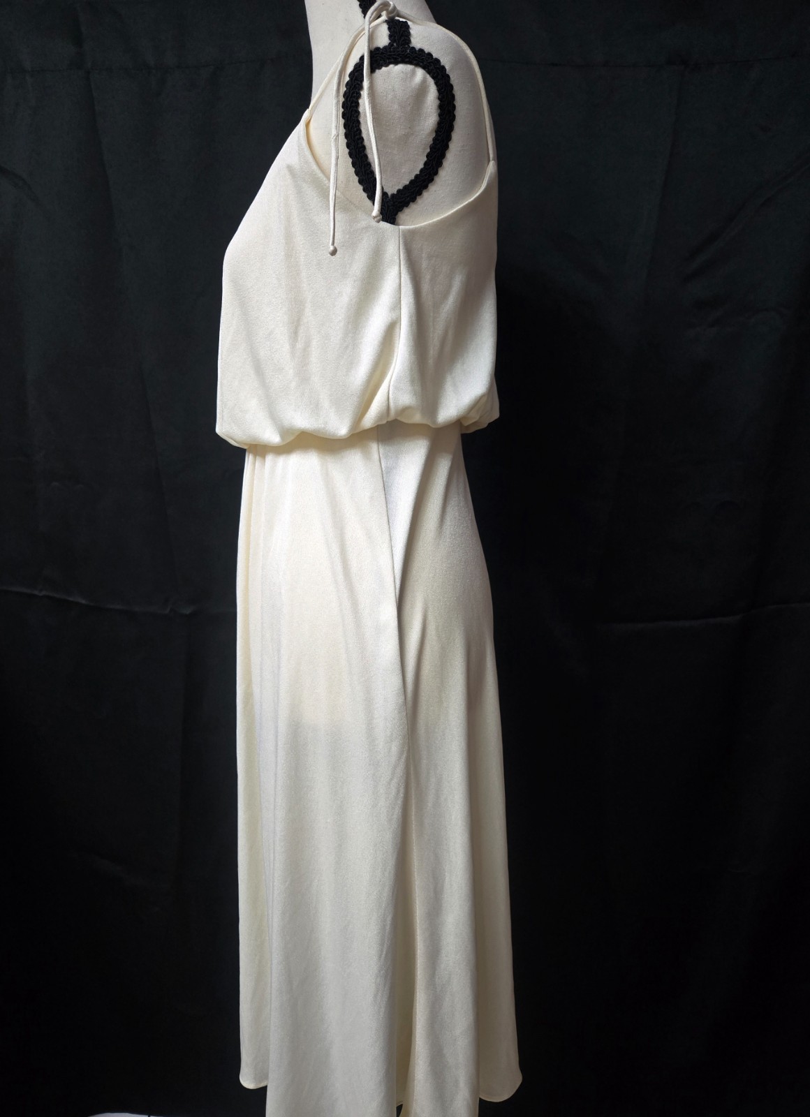 Vintage Climax David Howard Dress Cream White 70s 80s Disco Maxi Gown Goddess M