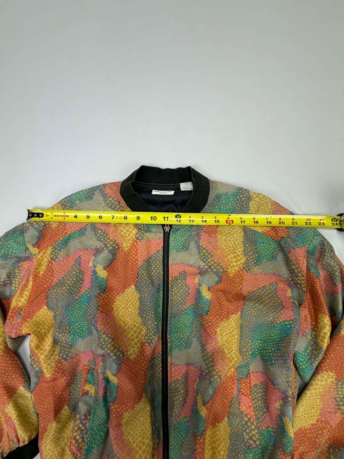 Vintage Robert Stock Limited 100% Silk Abstract Snakeskin Print Bomber Jacket