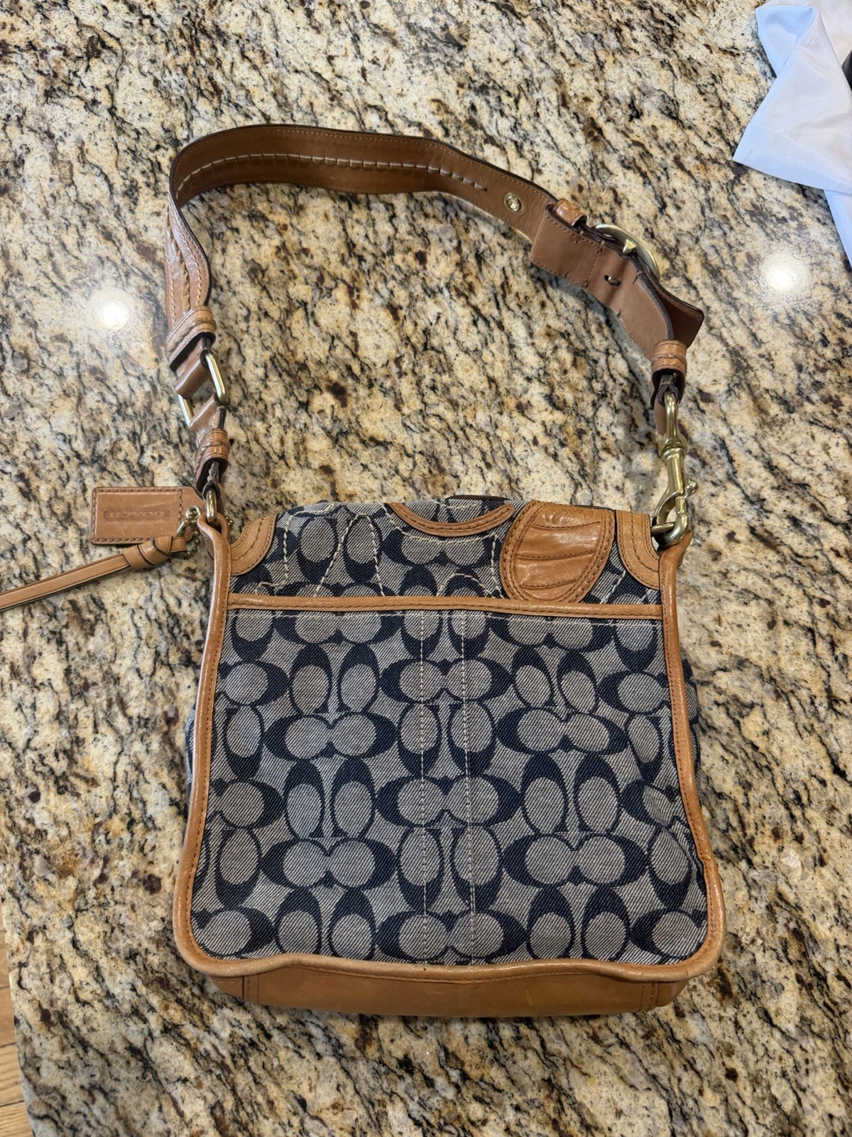 Coach Bleecker Denim Signature Vachetta Leather Floral Flap Bag Y2K Vintage Bag