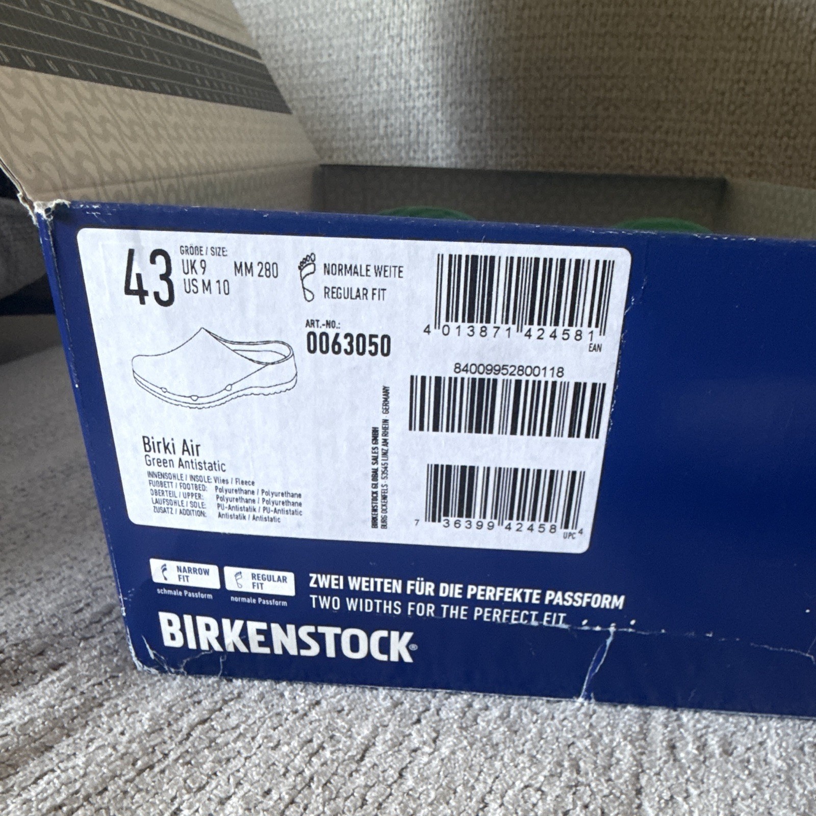 Birkenstock Birki Air Green Antistatic Slip-On Clogs Men’s US 10 EU 43