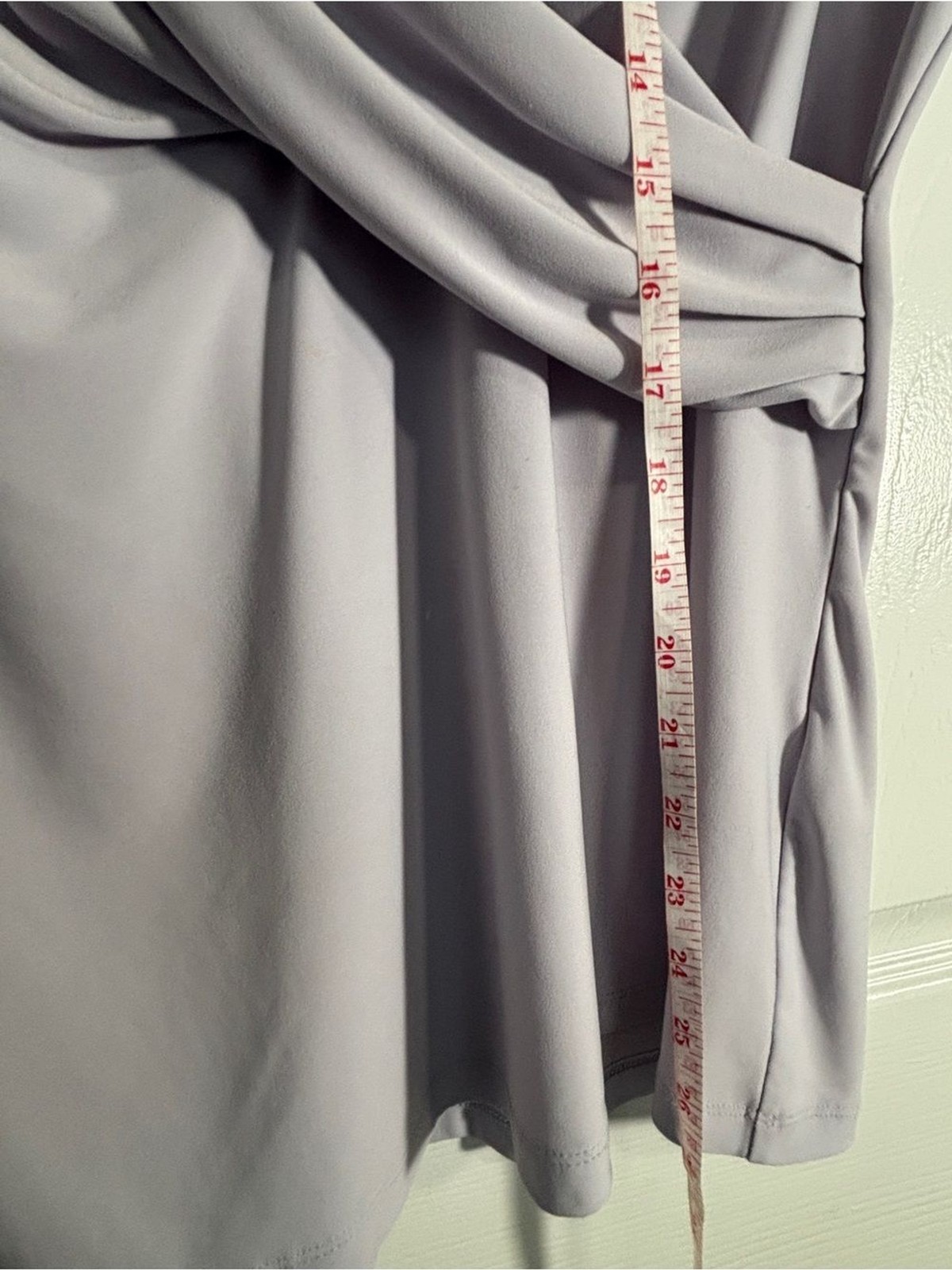 DKNY Soft Lavender Draped Knot-Front Wrap Blouse Lilac Short Sleeve Size Medium