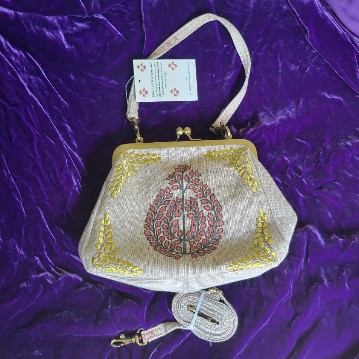 NWT IYURA Embroidered Cotton Mini Bag Crossbody or Shoulder Purse