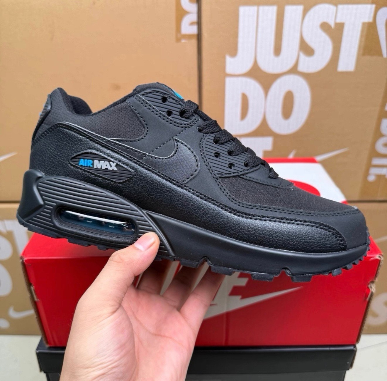 Men’s Nike Air Max 90 ” Black Blue ” Basketball Sports Shoes US Size 7-12