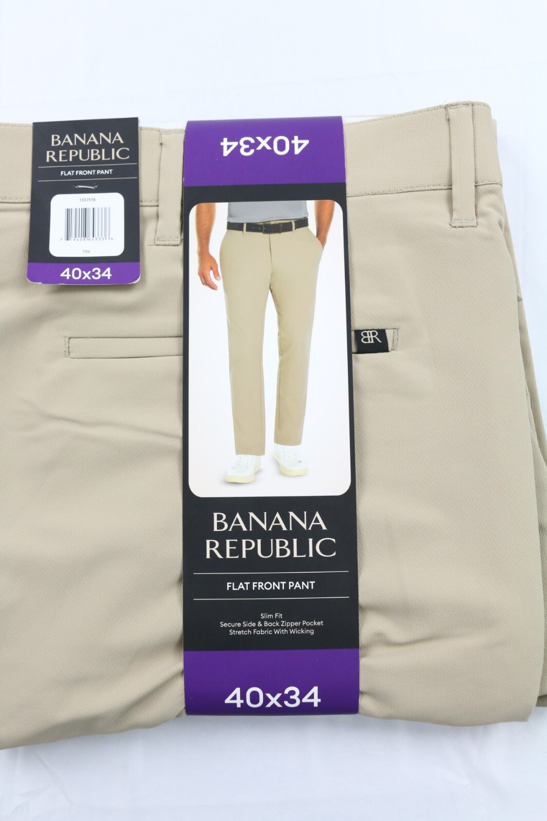 Banana Republic Men’s Flat Front Pant Slim Stretch Wicking Tan Gray Black 40×34