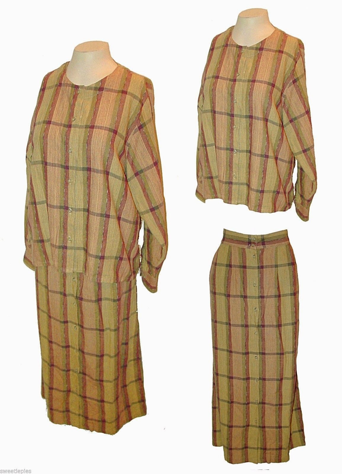 New 2-PC: Skirt & Blouse, Picante!, 100%-Cotton Handwoven Guatemala Boho Plaid M