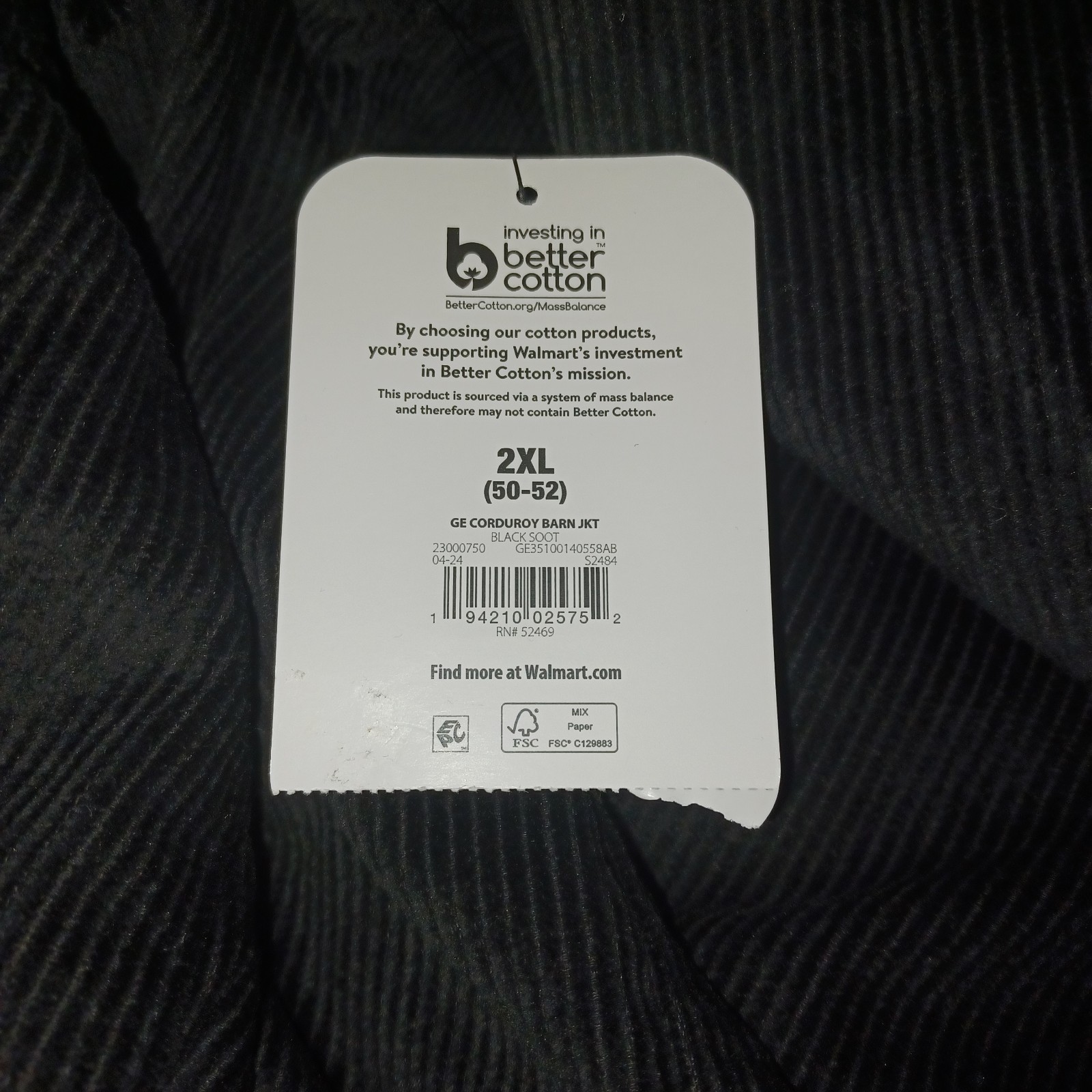 George Men’s 2XL 50-52 Corduroy Barn Button Up Jacket Black Soot (26B)