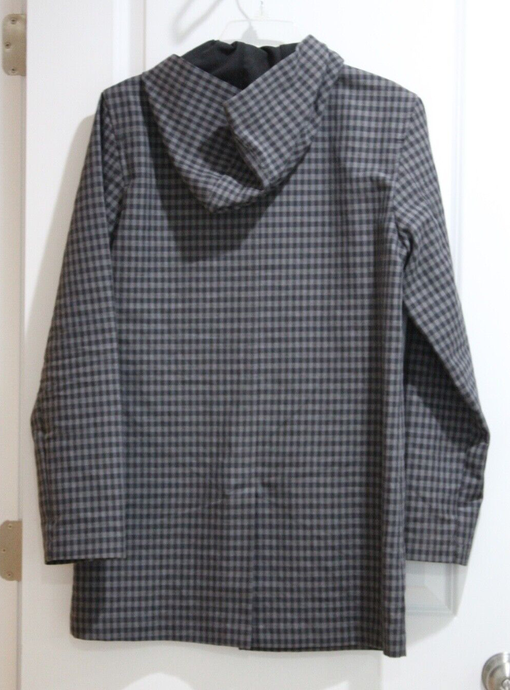 Mens TOPMAN Blue Gingham Check Hooded Mac Car Coat Sz Small