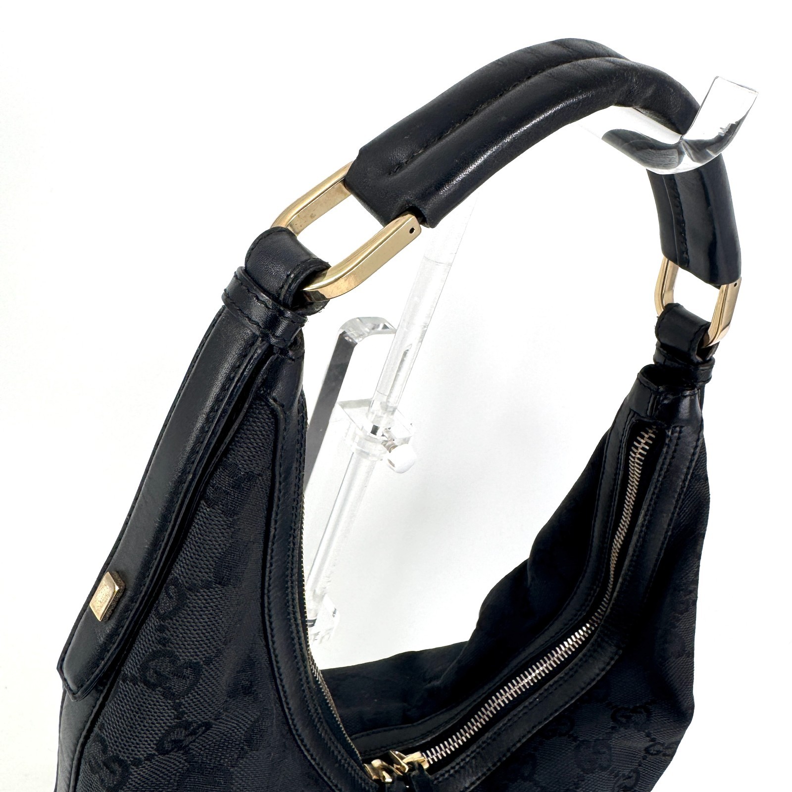 Gucci Hobo Shoulder Bag GG Canvas Black Authentic 504T0455