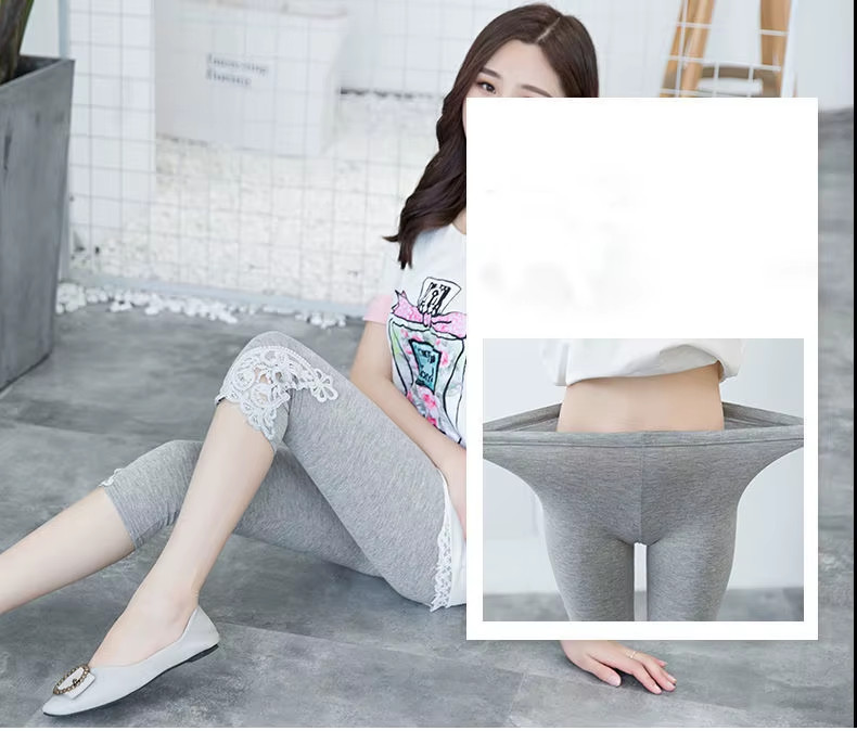 Women’s High-Waist Lace Stretch Capri Leggings – Knee-Length Sports & Fitness Pa