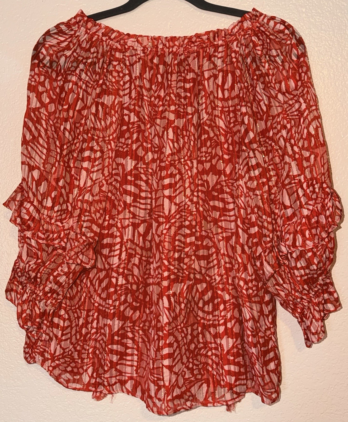 Ramy Brook Women’s Size Small Red Butterfly Wings 3/4 Length-Sleeve Blouse