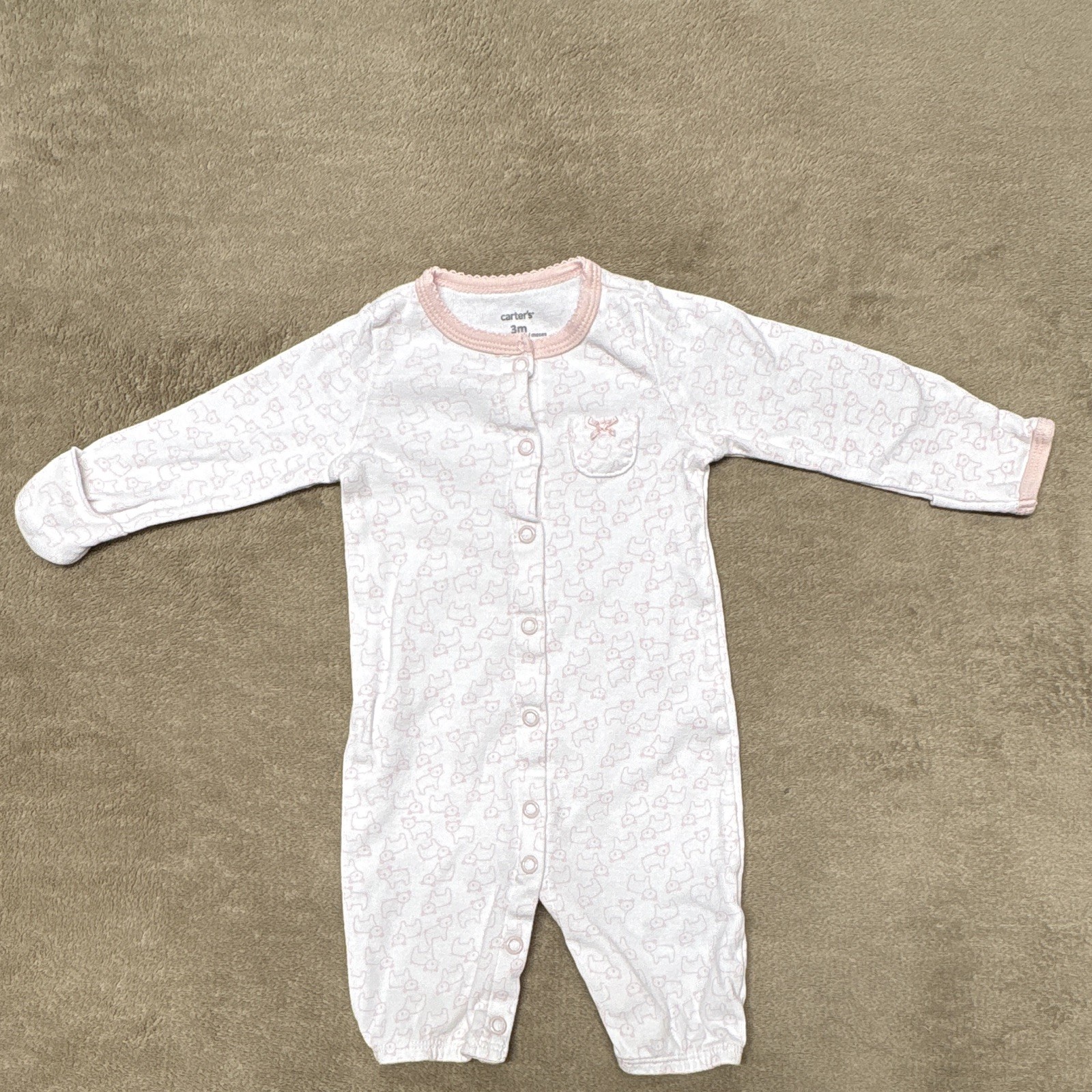 Carter’s White/Pink koala Animal Print Footed Snap Sleeper Girls 3 Months